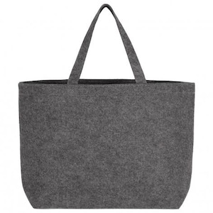 May include: A gray tote bag with two handles. The bag is made of a felt-like material and has a rectangular shape with rounded corners. The handles are attached to the top of the bag and are the same color as the bag.