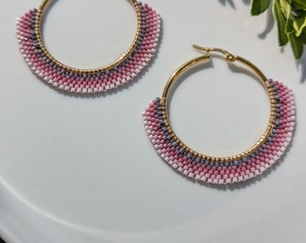 Gold plated earrings with Miyuki beads in gradient pink  colors