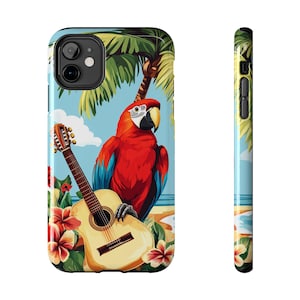 Parrothead Tough Phone Cases - Scarlet Macaw Guitar Beach Margaritaville Fan Gift, Protective Phone Cover, Jimmy Buffett