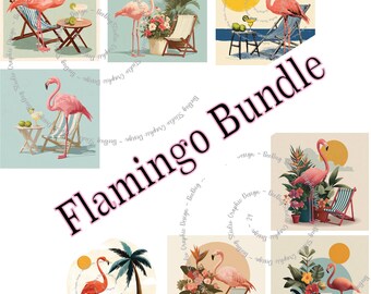Flamingo Clip Art, Classic Images, PNG and PDF, Mid Century Modern Images