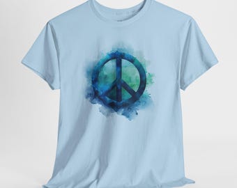 Blue Watercolor Peace Sign T-Shirt | Hippie Vibe, Psychedelic Symbol