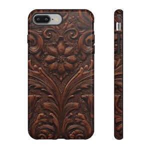 Tooled Leather Floral Design Phone Case, 3D Wrap
