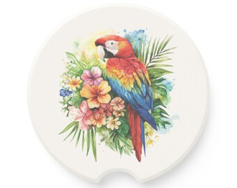 Tropical Parrot Soapstone Car Coaster – Vibrant Auto Decor