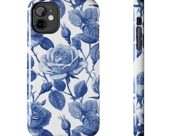 Blue Vintage Rose Pattern Phone Case | Tough Phone Case