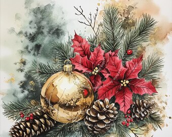 Diseños de adornos navideños en acuarela: juego de 4