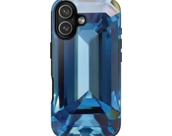 Blue Gemstone Design Phone Case, Impact Resistant, Wireless Charging