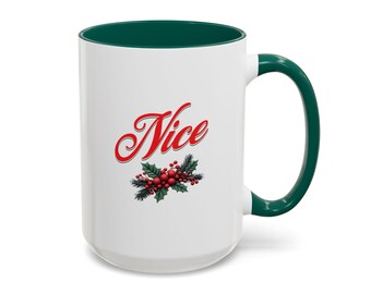 Nice Mug | Christmas holly script, 11oz or 15oz color mug