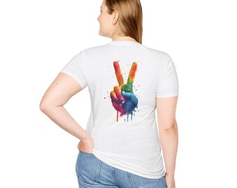 Rainbow Paint Peace Hand T-Shirt | Colorful Victory Sign, Tie-Dye Splash