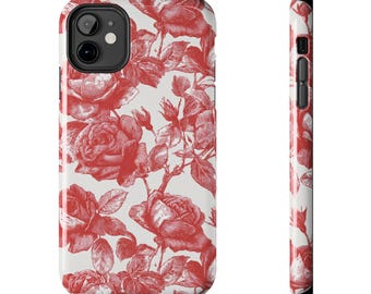 Red Vintage Rose Pattern Tough Phone Case | Floral iPhone Cover