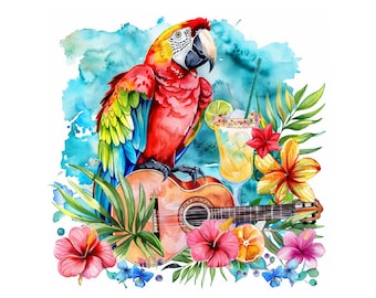 Scarlet Macaw, Tropical, Parrothead, Jimmy Buffett Fan,  + Bonus Image