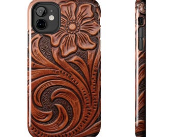 Tooled Leather Design Phone Case | Western Carved Design, Protective Shell