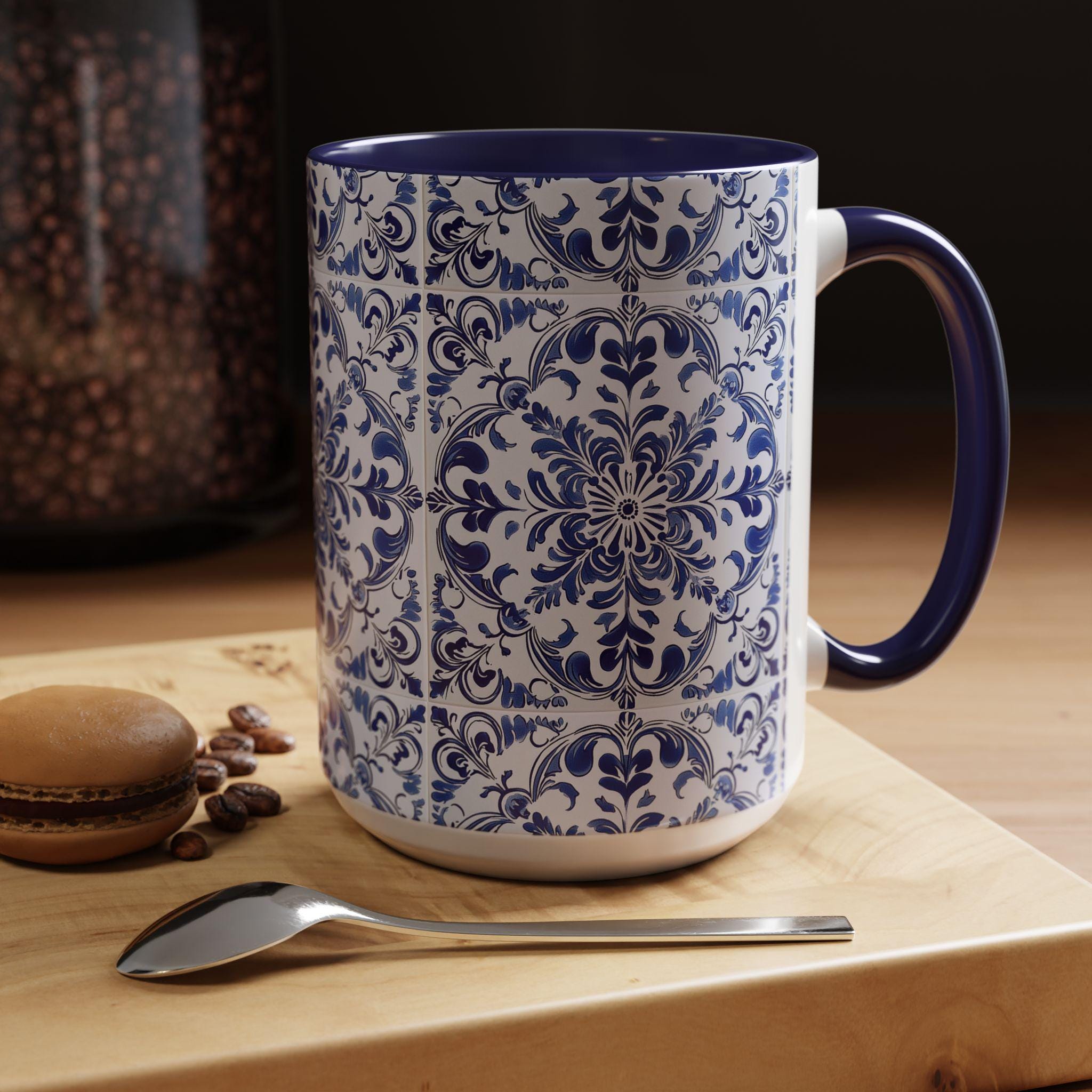Delft Blue Coffee Mug, Floral Pattern, 11oz Ceramic Cup - Etsy