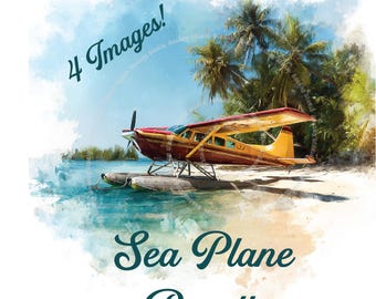 Sea Plane Bundle, Tropical Watercolor Image, Parrothead