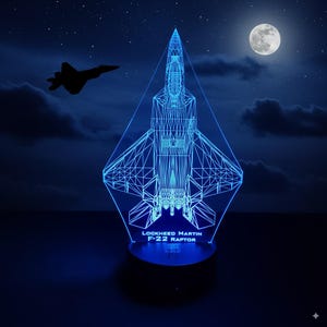 F-22 Raptor Top View - High-quality 3D Acrylic RGB LED Display Lamp. Aviation Decor, Pilot Gift
