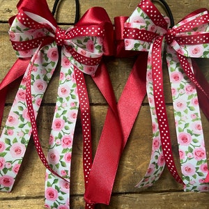 Red/Pink Floral Equestrian Hair Bows