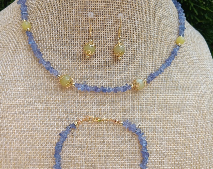 Featured listing image: Tanzanite necklace,lemon jade necklace,gemstone necklace,beaded necklace set,gifts for mom women her