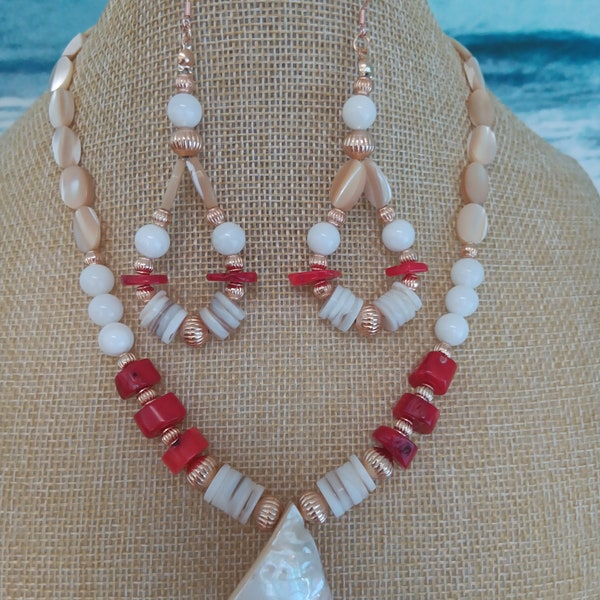 Coral necklace,shell necklace,gemstone necklace,beaded necklace set,summer necklace,gifts for mom women her