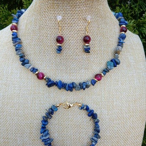Collar de lapislázuli, collar de ojo de tigre, collar de piedras preciosas, conjunto de collar de cuentas, regalos para mamá, mujer