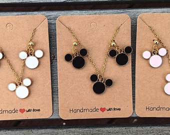 Enamel Mickey Mouse Necklace and Earrings Set, Disney Inspired
