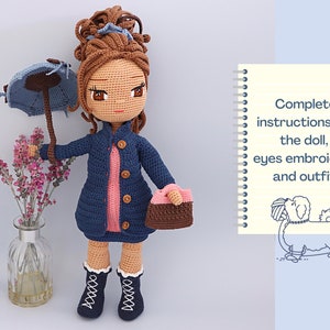 Crochet Doll Pattern, Easy Amigurumi Pattern, Cute Crochet Doll Dress, Crochet Doll Shoes, Jacket, Umbrella, Boots, Amigurumi Toy PDF file image 2