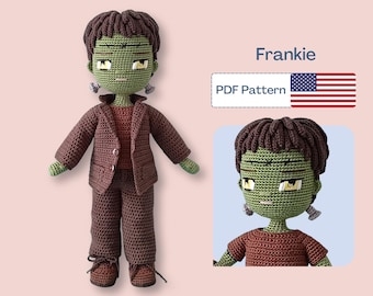 Frankenstein Crochet Doll Pattern, Easy Amigurumi PDF Pattern, Crochet Doll Clothes and Shoes, Halloween Doll PDF pattern, Eyes Embroidery