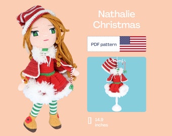 Christmas Crochet Doll Pattern, Easy Amigurumi PDF Pattern, Cute Crochet Doll Dress, Crochet Doll Shoes, Amigurumi pattern, Eyes Embroidery