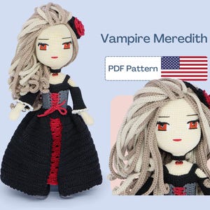 Vampire Crochet Doll Pattern, Halloween Pattern, Cute Doll Pattern, Girl Amigurumi Toy Pattern, Easy Amigurumi PDF pattern, Eye Embroidery