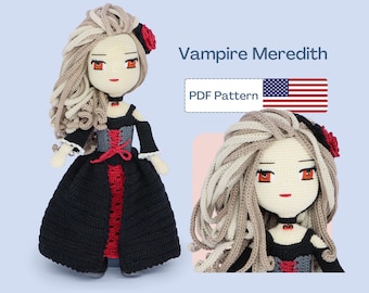 Vampire Crochet Doll Pattern, Halloween Pattern, Cute Doll Pattern, Girl Amigurumi Toy Pattern, Easy Amigurumi PDF pattern, Eye Embroidery