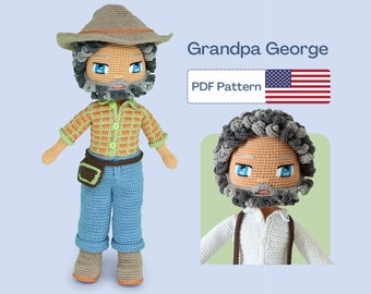 Grandpa Crochet Doll Pattern, Easy Amigurumi Pattern, Farm Crochet Doll Clothes, Crochet Doll Boots, Amigurumi PDF pattern, Eye Embroidery