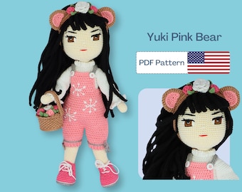 Bear Doll Crochet Doll Pattern, Easy Amigurumi Pattern, Cute Crochet Doll Clothes, Crochet Doll Shoes, Amigurumi PDF pattern, Eye Embroidery