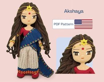 Indian Crochet Doll Pattern, Easy Amigurumi Pattern, Cute Crochet Doll Clothes, Crochet Doll Shoes, Amigurumi PDF pattern, Eye Embroidery