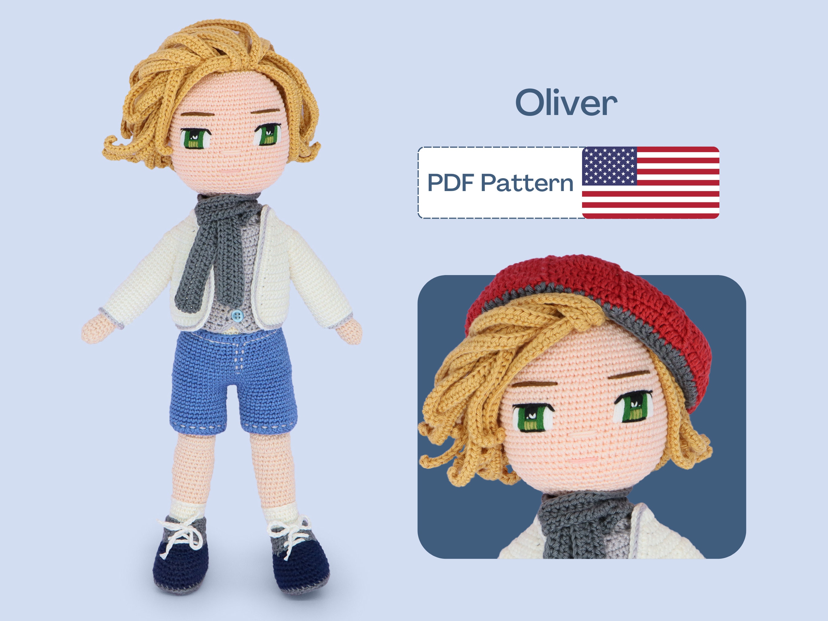 Boy Crochet Doll Pattern, Boy Amigurumi Pattern, Cute Doll Clothes, Crochet Doll Shoes, Easy Amigurumi Toy PDF pattern, Eye Embroidery