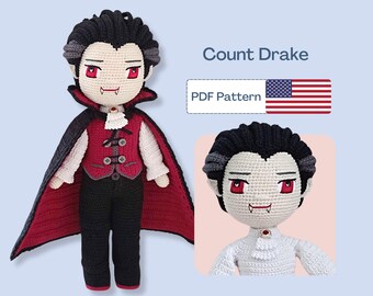 Vampire Crochet Doll Pattern, Halloween Pattern, Count Drake Pattern, Boy Amigurumi Pattern, Easy Amigurumi PDF pattern, Eye Embroidery