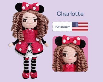 Mouse Crochet Doll Pattern, Easy Amigurumi Pattern, Poka Dot Crochet Doll Clothes, Crochet Doll Shoes, Amigurumi PDF pattern, Eye Embroidery