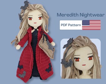 Vampire Nightwear Crochet Doll Pattern, Halloween Pattern, Sleeping Doll Pattern, Amigurumi Pattern, Easy Amigurumi clothes, Eye Embroidery