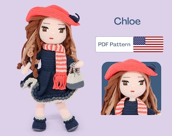 Small Crochet Doll Pattern, Easy Amigurumi Pattern, Crochet Doll Hat and Clothes, Crochet Doll Shoes, Amigurumi PDF pattern, Eye Embroidery