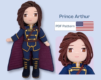 Prince Arthur Crochet Doll Pattern, Prince Amigurumi Pattern, Crochet Doll Clothes, Doll Shoes, Boots, Royal Amigurumi Doll, Eye Embroidery