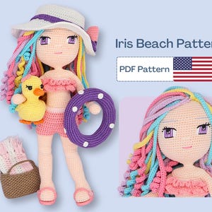 Beach Crochet Doll Pattern, Summer Amigurumi Pattern, Cute Crochet Doll Clothes, Crochet Doll Shoes, Amigurumi Toy PDF file, Doll Clothes