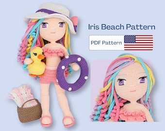 Beach Crochet Doll Pattern, Summer Amigurumi Pattern, Cute Crochet Doll Clothes, Crochet Doll Shoes, Amigurumi Toy PDF file, Doll Clothes
