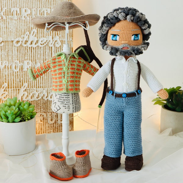 Grandpa Crochet Doll Pattern, Easy Amigurumi Pattern, Farm Crochet Doll Clothes, Crochet Doll Boots, Amigurumi PDF pattern, Eye Embroidery