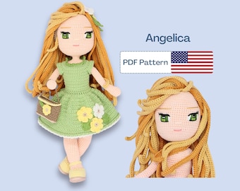 Floral Crochet Doll Pattern, Amigurumi Toy Pattern, Spring Doll Pattern, Crochet Doll Shoes, Easy Amigurumi PDF pattern, Eye Embroidery