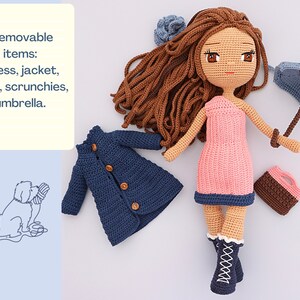Crochet Doll Pattern, Easy Amigurumi Pattern, Cute Crochet Doll Dress, Crochet Doll Shoes, Jacket, Umbrella, Boots, Amigurumi Toy PDF file image 6