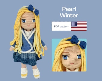 Winter Crochet Doll Pattern, Easy Amigurumi PDF Pattern, Winter Crochet Doll Clothes, Crochet Doll Shoes, Amigurumi pattern, Eyes Embroidery