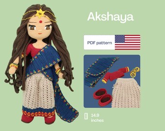 Indian Crochet Doll Pattern, Easy Amigurumi Pattern, Cute Crochet Doll Clothes, Crochet Doll Shoes, Amigurumi PDF pattern, Eye Embroidery