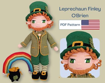 Leprechaun Crochet Doll Pattern, Rainbow Amigurumi Pattern, Crochet Doll Clothes, Doll Shoes, St Patrick Amigurumi Doll, Eye Embroidery