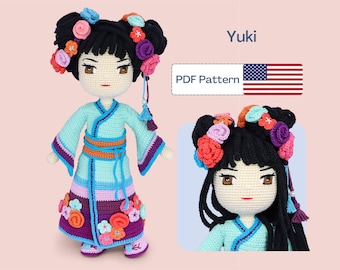 Japanese Crochet Doll Pattern, Easy Amigurumi Pattern, Cute Crochet Doll Clothes, Crochet Doll Shoes, Amigurumi PDF pattern, Eye Embroidery