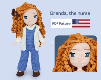 Nurse Crochet Doll Pattern, Easy Amigurumi PDF Pattern, Cute Crochet Doll Clothes, Crochet Doll Shoes, Amigurumi pattern, Eyes Embroidery