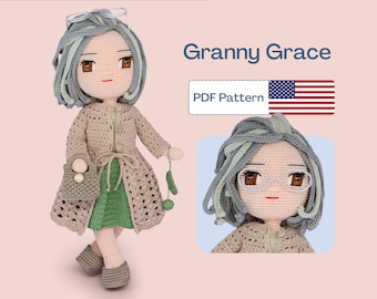 Grandma Crochet Doll Pattern, Easy Amigurumi Pattern, Granny Crochet Doll Clothes, Crochet Doll Shoes, Amigurumi PDF pattern, Eye Embroidery