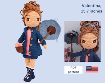 Crochet Doll Pattern, Easy Amigurumi Pattern, Cute Crochet Doll Dress, Crochet Doll Shoes, Jacket, Umbrella, Boots, Amigurumi Toy PDF file