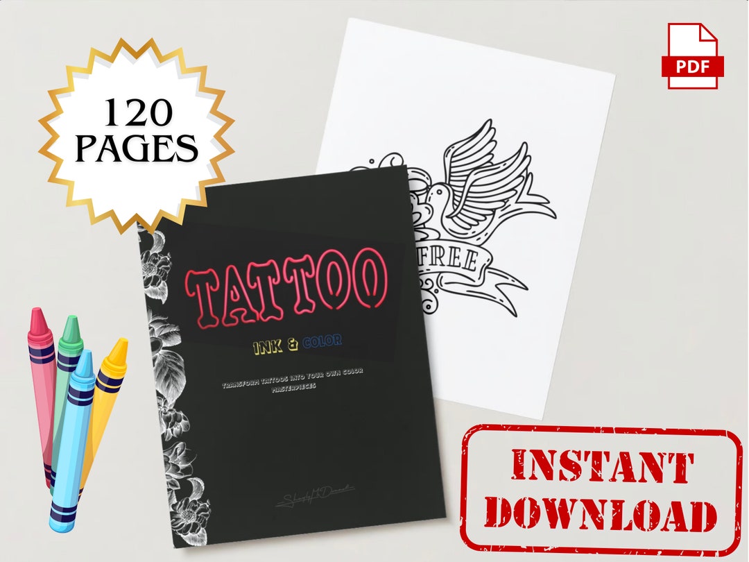 120 Pages Tattoo Coloring Book, PDF, Printable, Traditional Tattoo ...